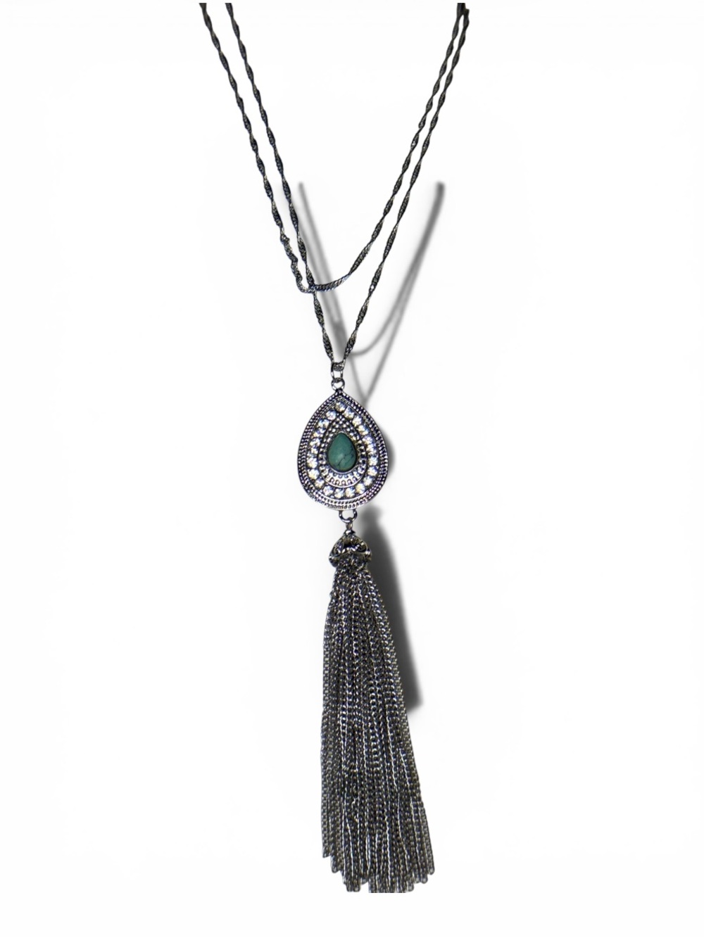 G.H. Bass & Co. Silver-Tone Tassel Necklace with Teal Stone